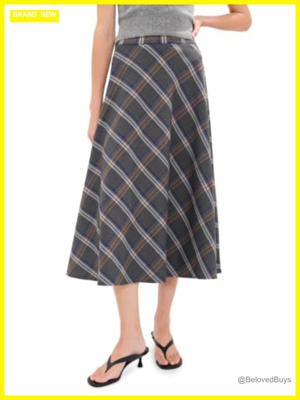 Women's Plaid Circle Midi Skirt High Rise Flared Work Skirt Stretch